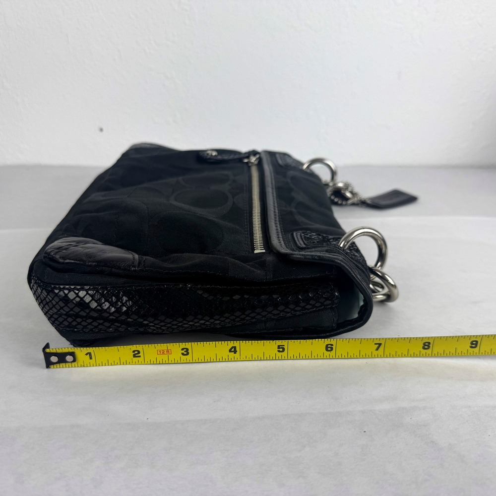 Coach Signature Jacquard flap Shoulder Bag Black Snakeskin Trim - Picture 9 of 9